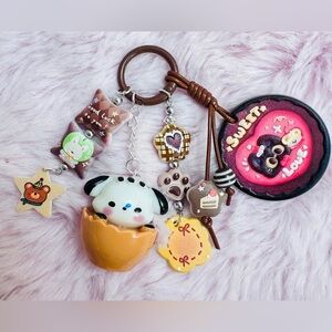 Cute Brown & White Puppy Charm Keychain with Pink Sweet Cookie Accent